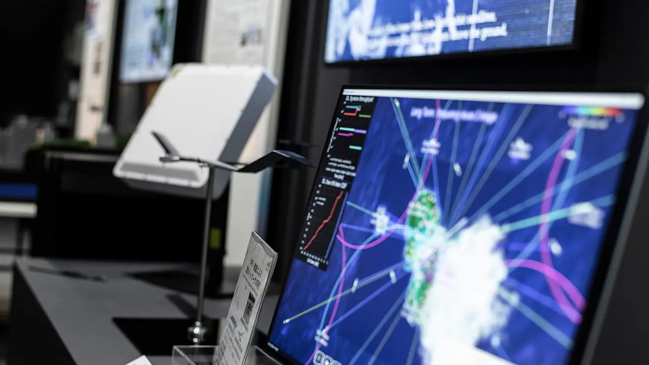 Technology exhibit of "Ultra-high-range communications connected by flying base station HAPS," aiming for commercialization in 2026